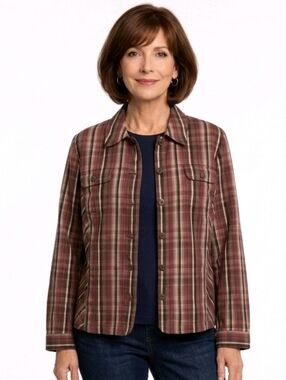 Christopher & Banks Fall Colored Plaid Stretch Button Up Jacket Size XL